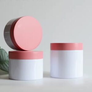 مرطبان كريم فارغ بلاستيكي أبيض للوجه، زبدة الجسم، حجم 500 مل- عدد 12 قطعة