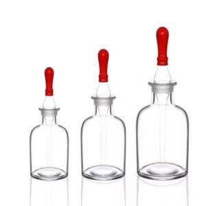 زجاجةشفافة  مزودة بقطارة مطاطية للمختبر حجم 125 مل